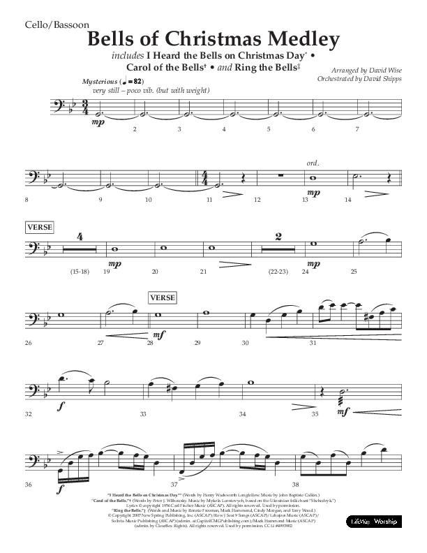 Bells Of Christmas Medley (Choral Anthem SATB) Cello (Lifeway Choral / Arr. David Wise)