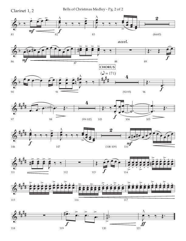 Bells Of Christmas Medley (Choral Anthem SATB) Clarinet 1/2 (Lifeway Choral / Arr. David Wise)