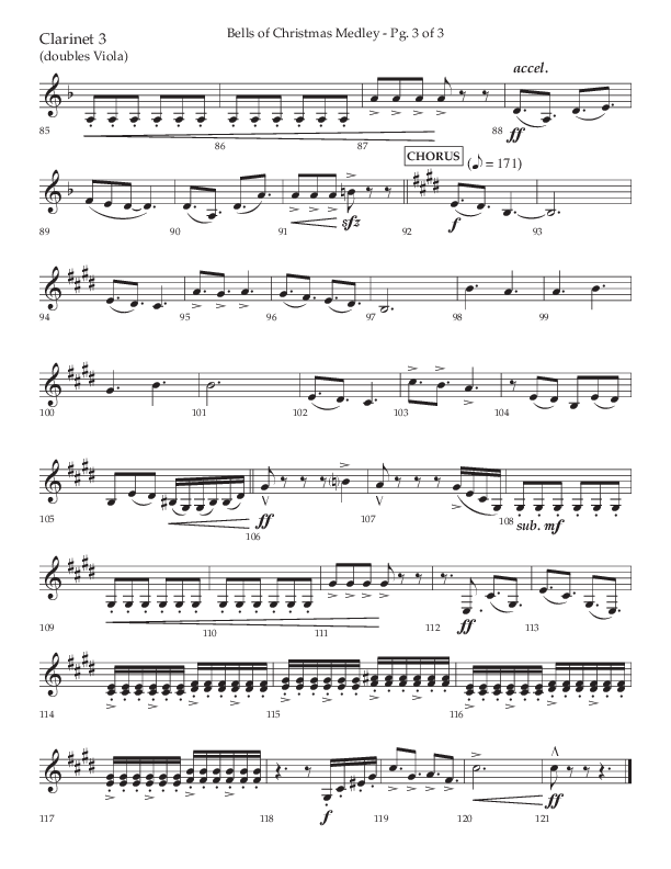 Bells Of Christmas Medley (Choral Anthem SATB) Clarinet 3 (Lifeway Choral / Arr. David Wise)