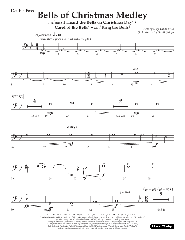 Bells Of Christmas Medley (Choral Anthem SATB) Double Bass (Lifeway Choral / Arr. David Wise)