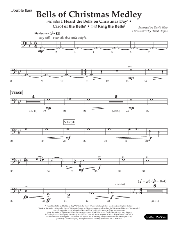 Bells Of Christmas Medley (Choral Anthem SATB) Double Bass (Lifeway Choral / Arr. David Wise)