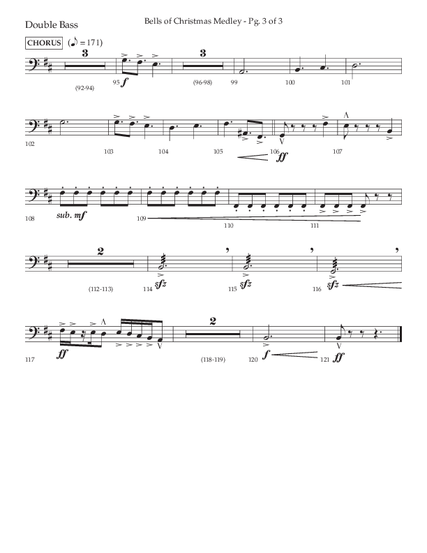 Bells Of Christmas Medley (Choral Anthem SATB) Double Bass (Lifeway Choral / Arr. David Wise)