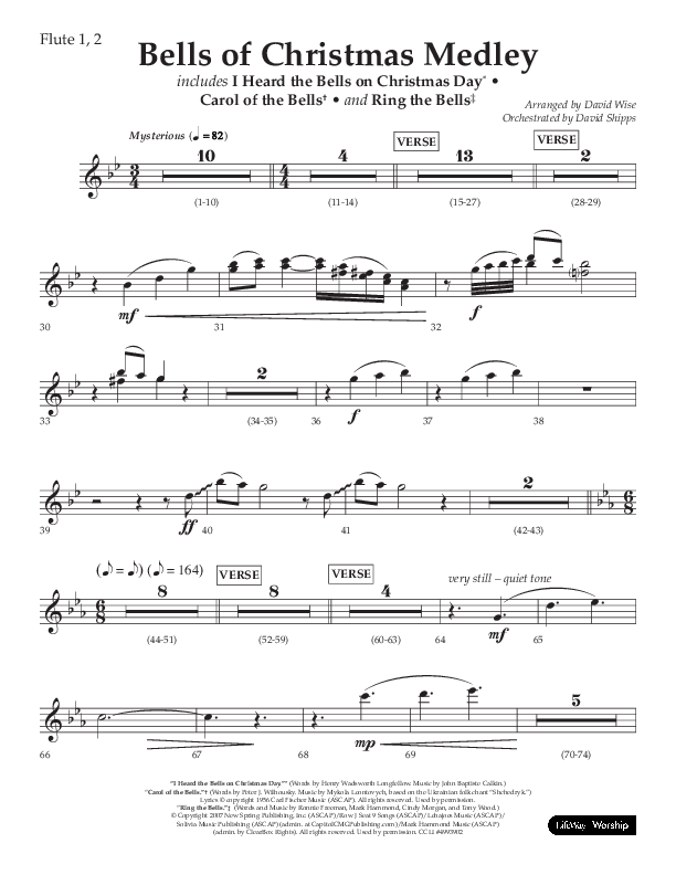 Bells Of Christmas Medley (Choral Anthem SATB) Flute 1/2 (Lifeway Choral / Arr. David Wise)