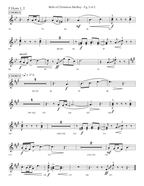 Bells Of Christmas Medley (Choral Anthem SATB) French Horn 1/2 (Lifeway Choral / Arr. David Wise)