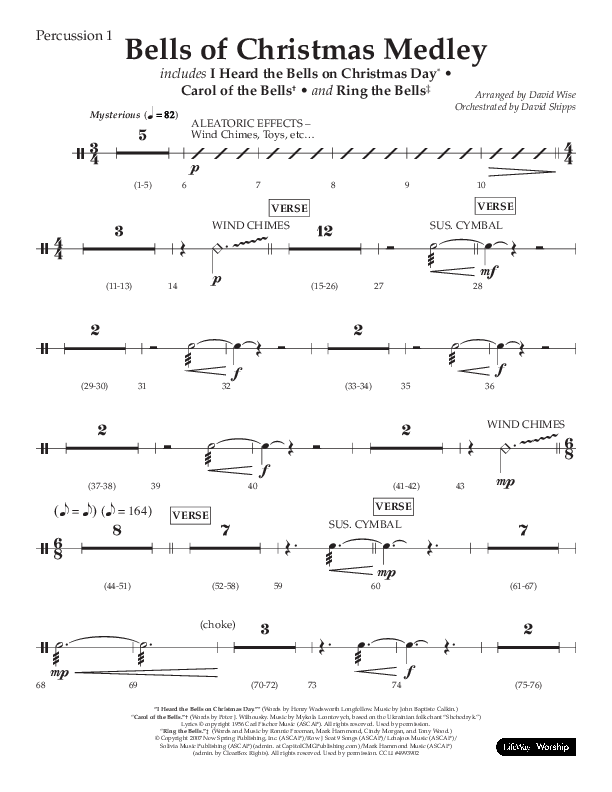 Bells Of Christmas Medley (Choral Anthem SATB) Percussion 1/2 (Lifeway Choral / Arr. David Wise)