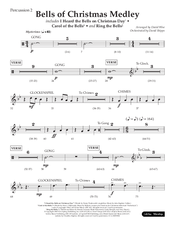 Bells Of Christmas Medley (Choral Anthem SATB) Percussion 1/2 (Lifeway Choral / Arr. David Wise)