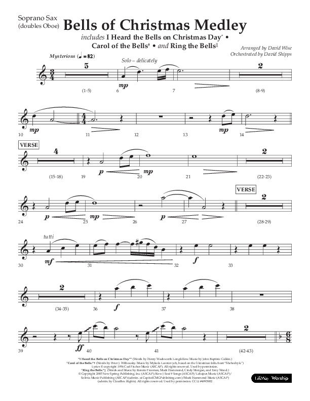 Bells Of Christmas Medley (Choral Anthem SATB) Soprano Sax (Lifeway Choral / Arr. David Wise)