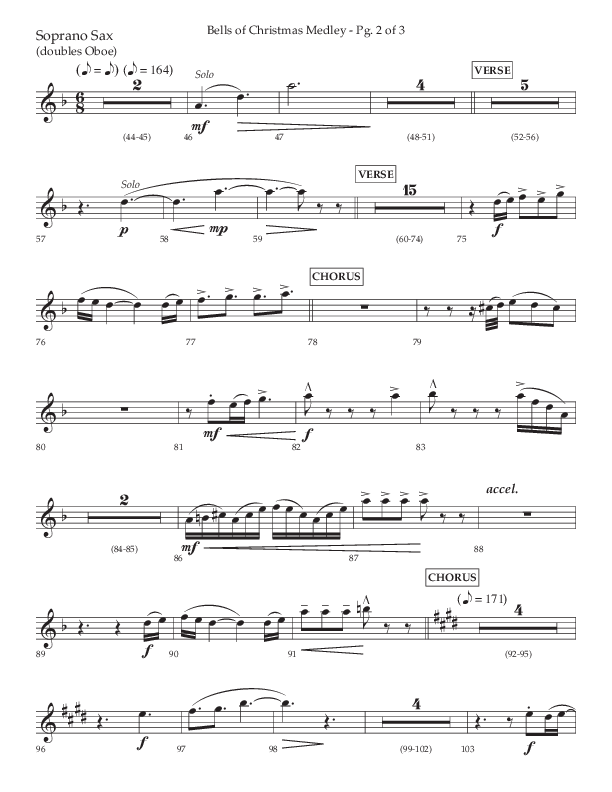 Bells Of Christmas Medley (Choral Anthem SATB) Soprano Sax (Lifeway Choral / Arr. David Wise)