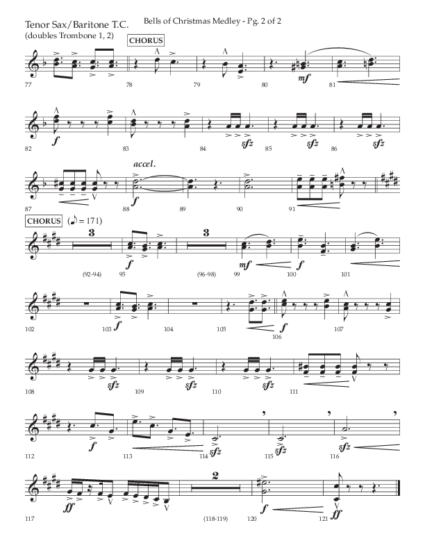 Bells Of Christmas Medley (Choral Anthem SATB) Tenor Sax/Baritone T.C. (Lifeway Choral / Arr. David Wise)