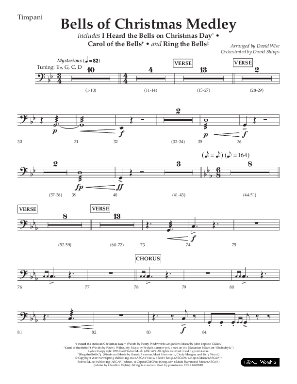 Bells Of Christmas Medley (Choral Anthem SATB) Timpani (Lifeway Choral / Arr. David Wise)