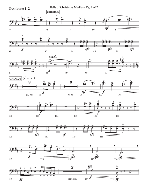 Bells Of Christmas Medley (Choral Anthem SATB) Trombone 1/2 (Lifeway Choral / Arr. David Wise)