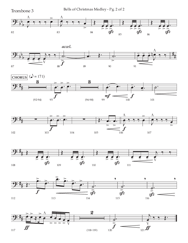 Bells Of Christmas Medley (Choral Anthem SATB) Trombone 3 (Lifeway Choral / Arr. David Wise)