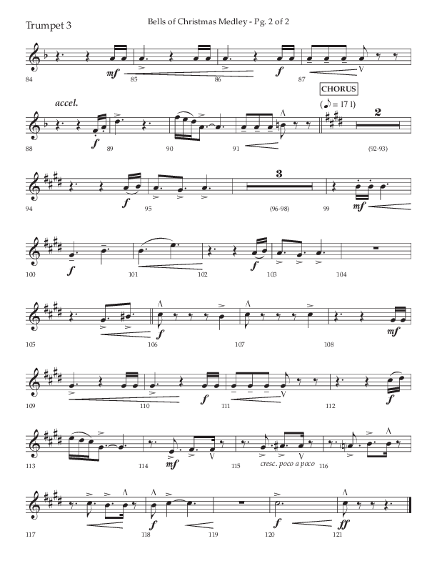 Bells Of Christmas Medley (Choral Anthem SATB) Trumpet 3 (Lifeway Choral / Arr. David Wise)