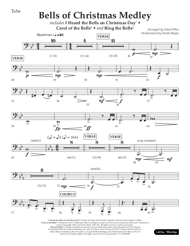 Bells Of Christmas Medley (Choral Anthem SATB) Tuba (Lifeway Choral / Arr. David Wise)