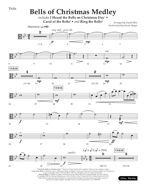 Bells Of Christmas Medley (Choral Anthem SATB) Viola (Lifeway Choral / Arr. David Wise)
