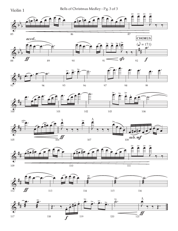 Bells Of Christmas Medley (Choral Anthem SATB) Violin 1 (Lifeway Choral / Arr. David Wise)