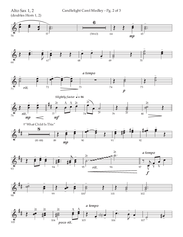 Candlelight Carol Medley (Choral Anthem SATB) Alto Sax 1/2 (Lifeway Choral / Arr. John Bolin)