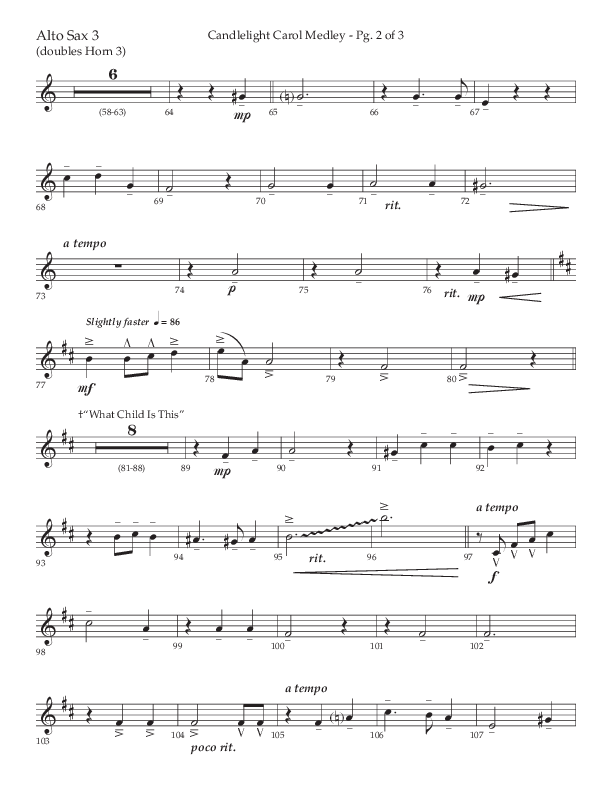 Candlelight Carol Medley (Choral Anthem SATB) Alto Sax (Lifeway Choral / Arr. John Bolin)