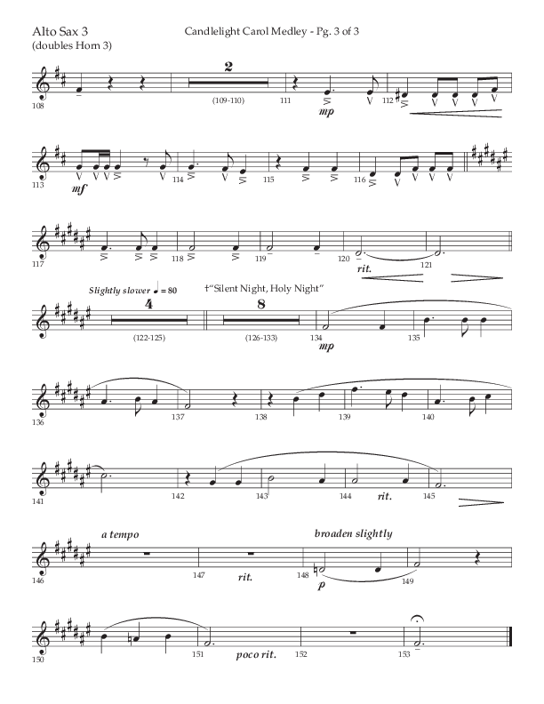 Candlelight Carol Medley (Choral Anthem SATB) Alto Sax (Lifeway Choral / Arr. John Bolin)