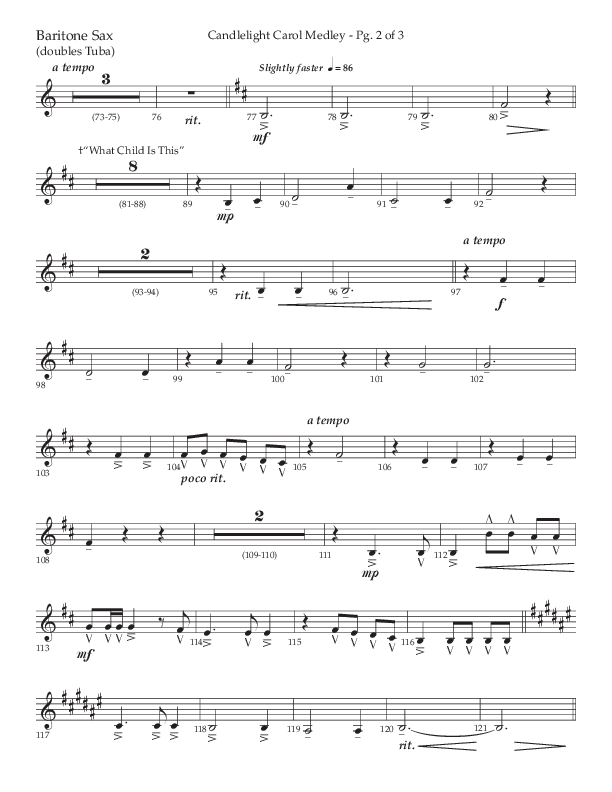 Candlelight Carol Medley (Choral Anthem SATB) Bari Sax (Lifeway Choral / Arr. John Bolin)