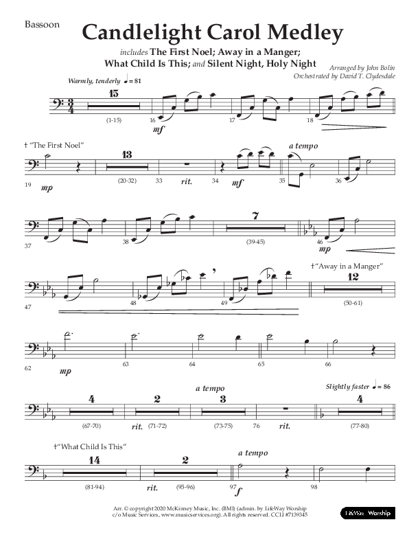Candlelight Carol Medley (Choral Anthem SATB) Bassoon (Lifeway Choral / Arr. John Bolin)