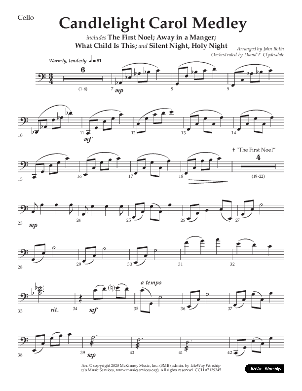 Candlelight Carol Medley (Choral Anthem SATB) Cello (Lifeway Choral / Arr. John Bolin)
