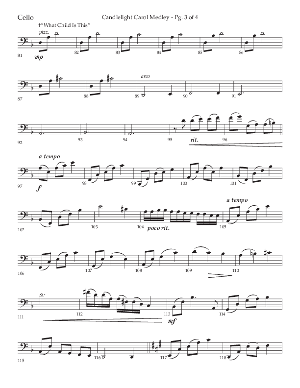 Candlelight Carol Medley (Choral Anthem SATB) Cello (Lifeway Choral / Arr. John Bolin)