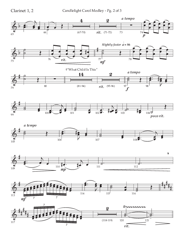 Candlelight Carol Medley (Choral Anthem SATB) Clarinet 1/2 (Lifeway Choral / Arr. John Bolin)