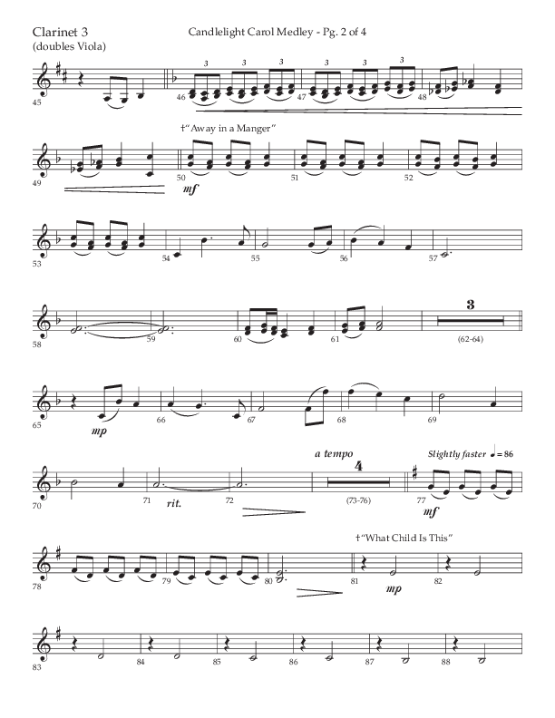 Candlelight Carol Medley (Choral Anthem SATB) Clarinet 3 (Lifeway Choral / Arr. John Bolin)