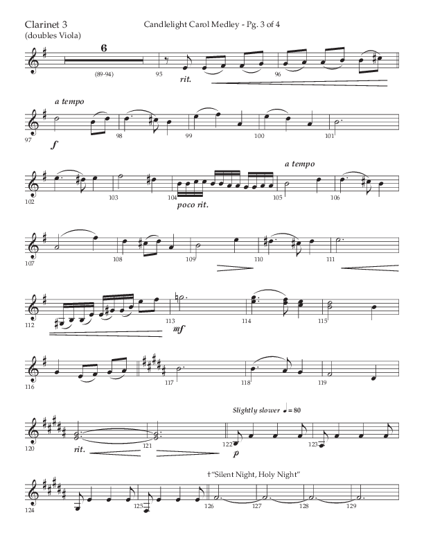 Candlelight Carol Medley (Choral Anthem SATB) Clarinet 3 (Lifeway Choral / Arr. John Bolin)