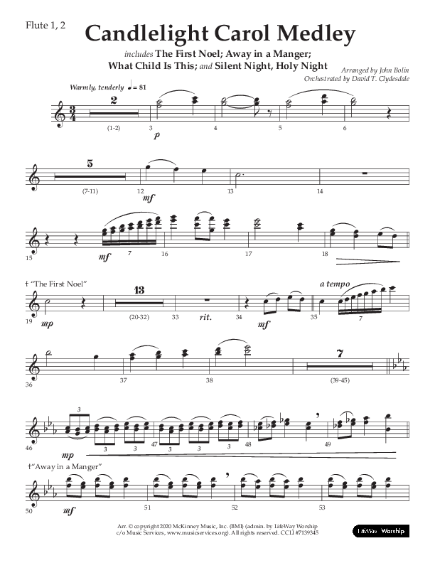 Candlelight Carol Medley (Choral Anthem SATB) Flute 1/2 (Lifeway Choral / Arr. John Bolin)