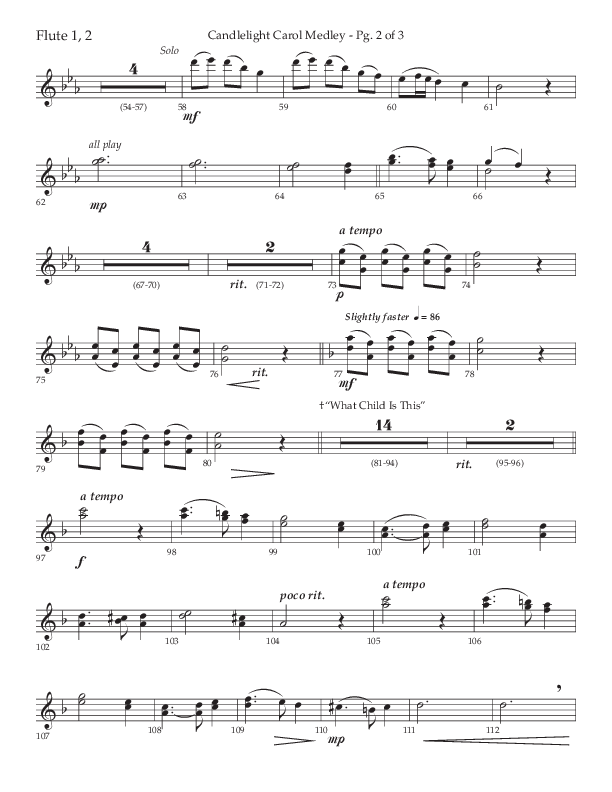 Candlelight Carol Medley (Choral Anthem SATB) Flute 1/2 (Lifeway Choral / Arr. John Bolin)