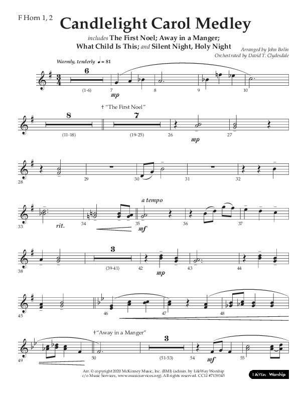 Candlelight Carol Medley (Choral Anthem SATB) French Horn 1/2 (Lifeway Choral / Arr. John Bolin)