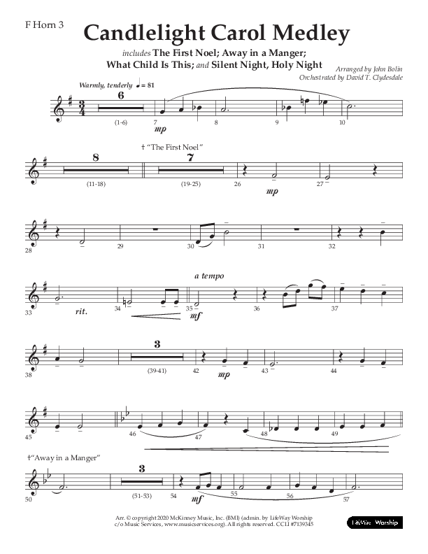 Candlelight Carol Medley (Choral Anthem SATB) French Horn 3 (Lifeway Choral / Arr. John Bolin)