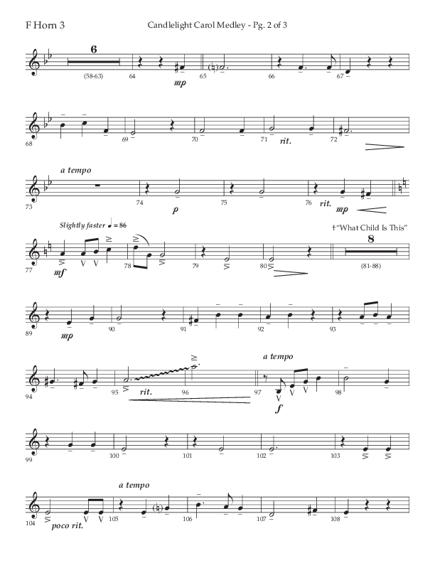 Candlelight Carol Medley (Choral Anthem SATB) French Horn 3 (Lifeway Choral / Arr. John Bolin)