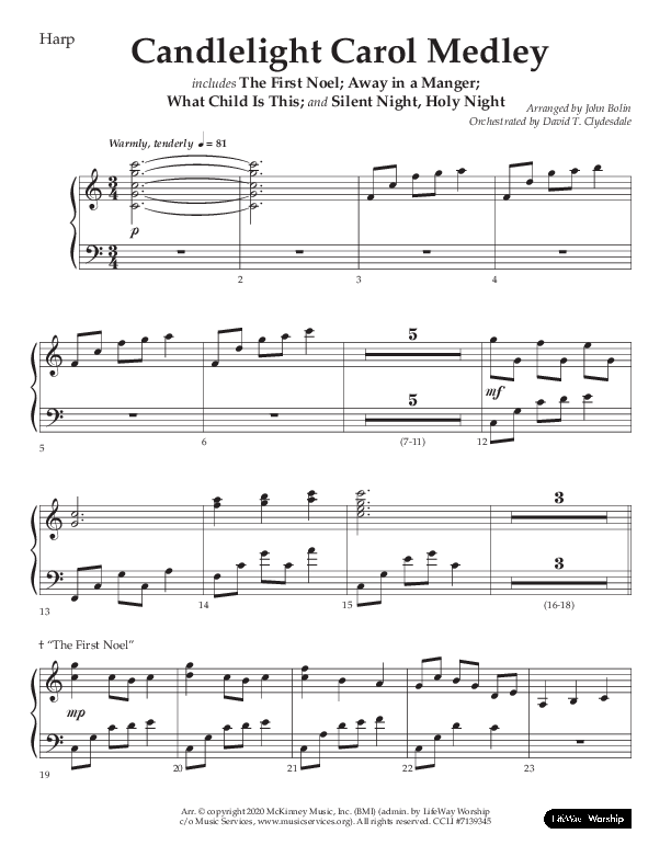 Candlelight Carol Medley (Choral Anthem SATB) Harp (Lifeway Choral / Arr. John Bolin)