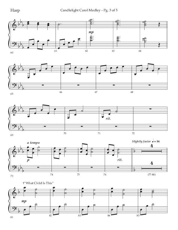 Candlelight Carol Medley (Choral Anthem SATB) Harp (Lifeway Choral / Arr. John Bolin)