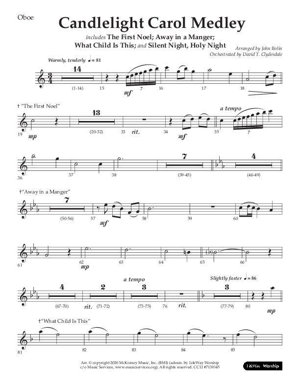 Candlelight Carol Medley (Choral Anthem SATB) Oboe (Lifeway Choral / Arr. John Bolin)