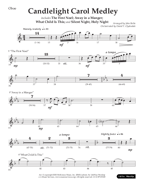 Candlelight Carol Medley (Choral Anthem SATB) Oboe (Lifeway Choral / Arr. John Bolin)