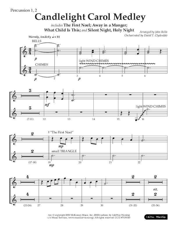Candlelight Carol Medley (Choral Anthem SATB) Percussion (Lifeway Choral / Arr. John Bolin)