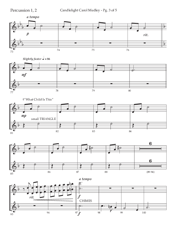 Candlelight Carol Medley (Choral Anthem SATB) Percussion (Lifeway Choral / Arr. John Bolin)