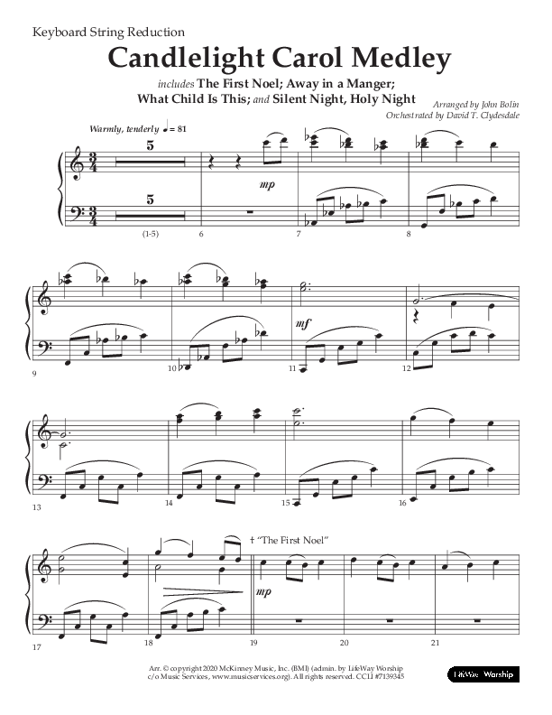 Candlelight Carol Medley (Choral Anthem SATB) String Reduction (Lifeway Choral / Arr. John Bolin)