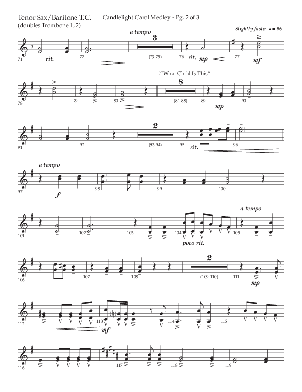 Candlelight Carol Medley (Choral Anthem SATB) Tenor Sax/Baritone T.C. (Lifeway Choral / Arr. John Bolin)