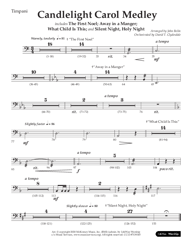 Candlelight Carol Medley (Choral Anthem SATB) Timpani (Lifeway Choral / Arr. John Bolin)