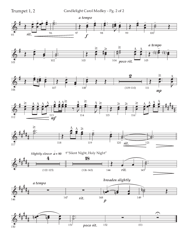 Candlelight Carol Medley (Choral Anthem SATB) Trumpet 1,2 (Lifeway Choral / Arr. John Bolin)