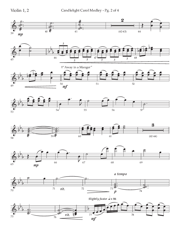 Candlelight Carol Medley (Choral Anthem SATB) Violin 1/2 (Lifeway Choral / Arr. John Bolin)