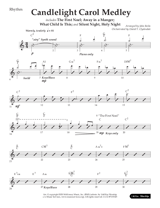 Candlelight Carol Medley (Choral Anthem SATB) Lead Melody & Rhythm (Lifeway Choral / Arr. John Bolin)