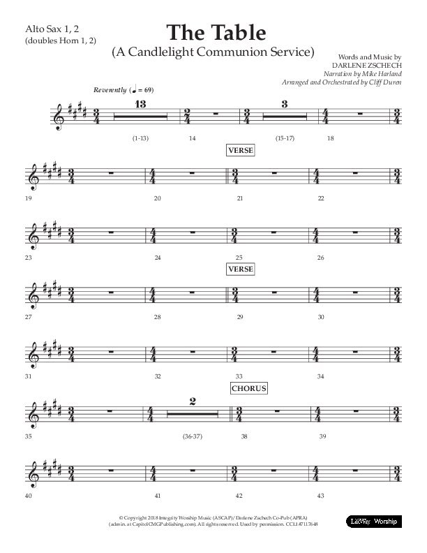 The Table (A Candlelight Communion Service) (Choral Anthem SATB) Alto Sax 1/2 (Lifeway Choral / Arr. Cliff Duren)
