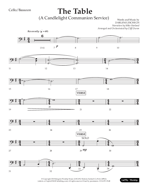 The Table (A Candlelight Communion Service) (Choral Anthem SATB) Cello (Lifeway Choral / Arr. Cliff Duren)
