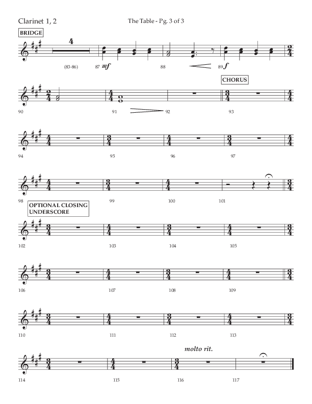 The Table (A Candlelight Communion Service) (Choral Anthem SATB) Clarinet 1/2 (Lifeway Choral / Arr. Cliff Duren)